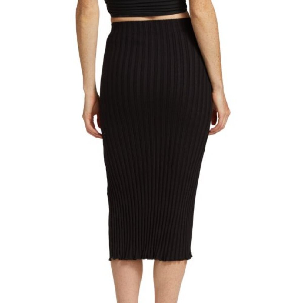 Simon Miller Akuma Rib-Knit Skirt Black Pleated Side Slit Sz Small Ribbed Basics - Picture 2 of 9